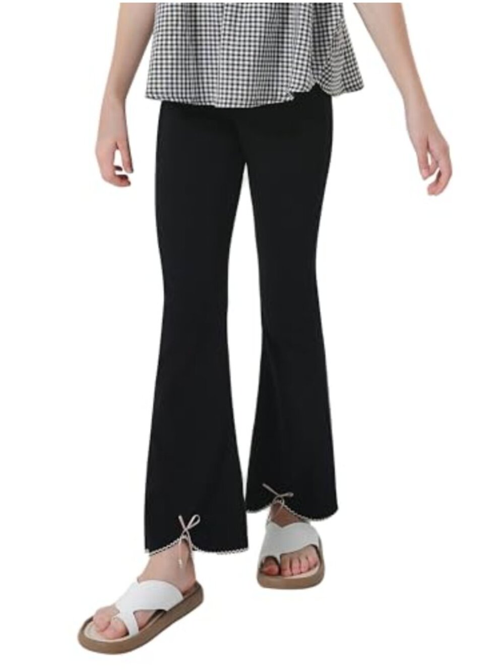 Girls Cotton Bell Bottom Pants with Bow Decor Elastic Waist Flare Leggings